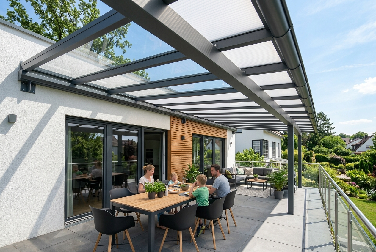 Terrassenüber­d­achung inkl. 16mm Polycarbonat Klar oder Opal